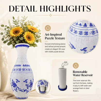 3D Puzzle Vase – Buildable Decorative Vase with 16 Artistic Designs