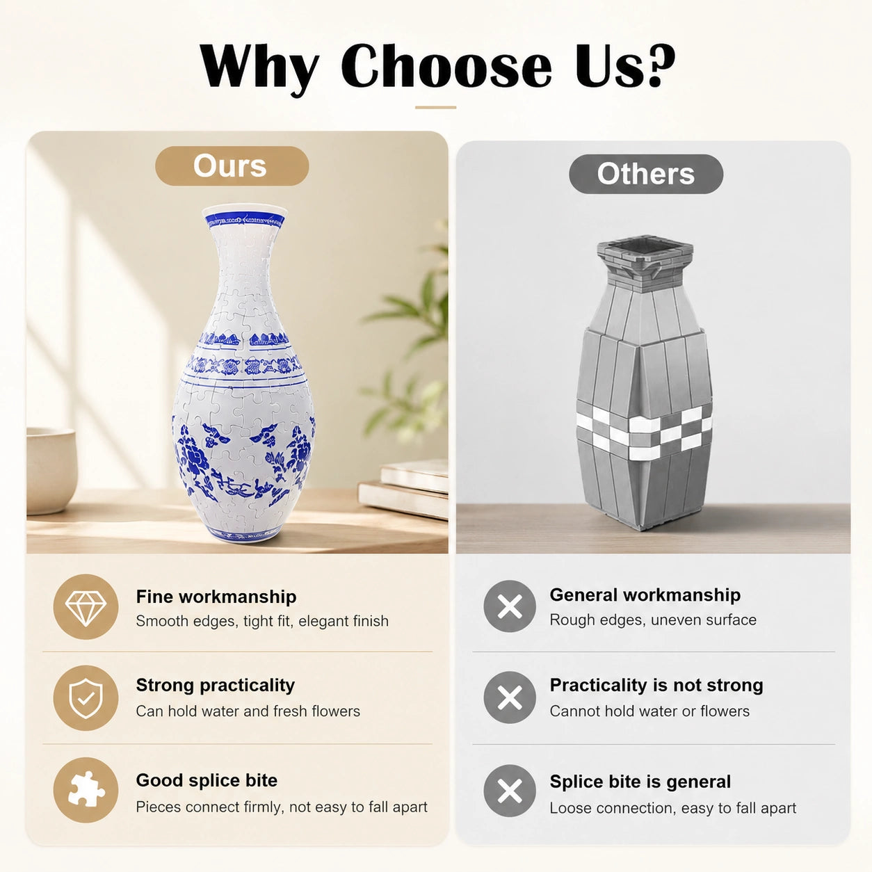 3D Puzzle Vase – Buildable Decorative Vase with 16 Artistic Designs - product detail image 4
