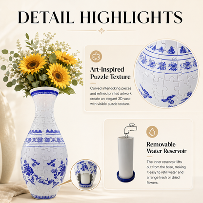 3D Puzzle Vase – Buildable Decorative Vase with 16 Artistic Designs