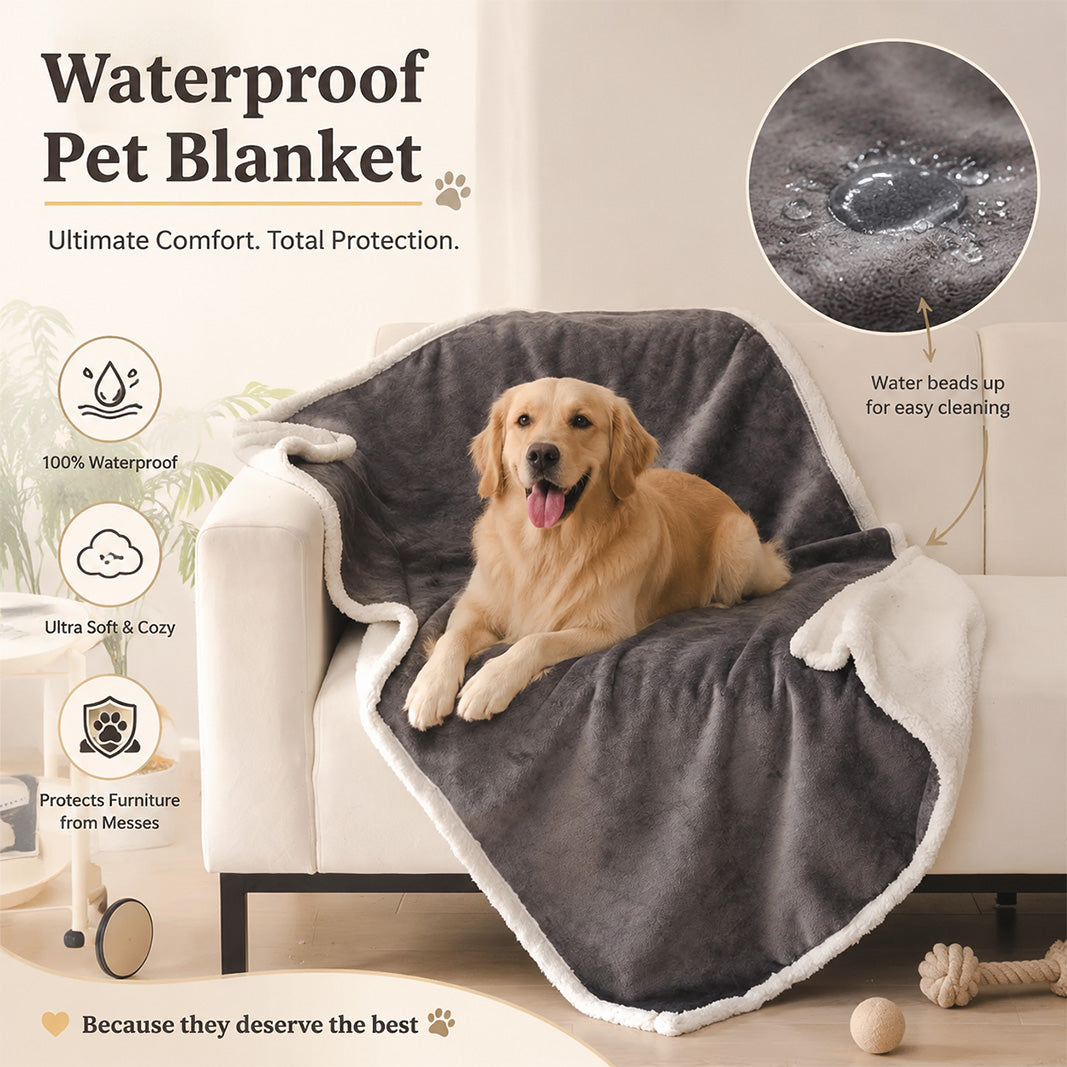 Waterproof Dog Blanket for Couch & Bed – Reversible Plush Pet Furniture Protector