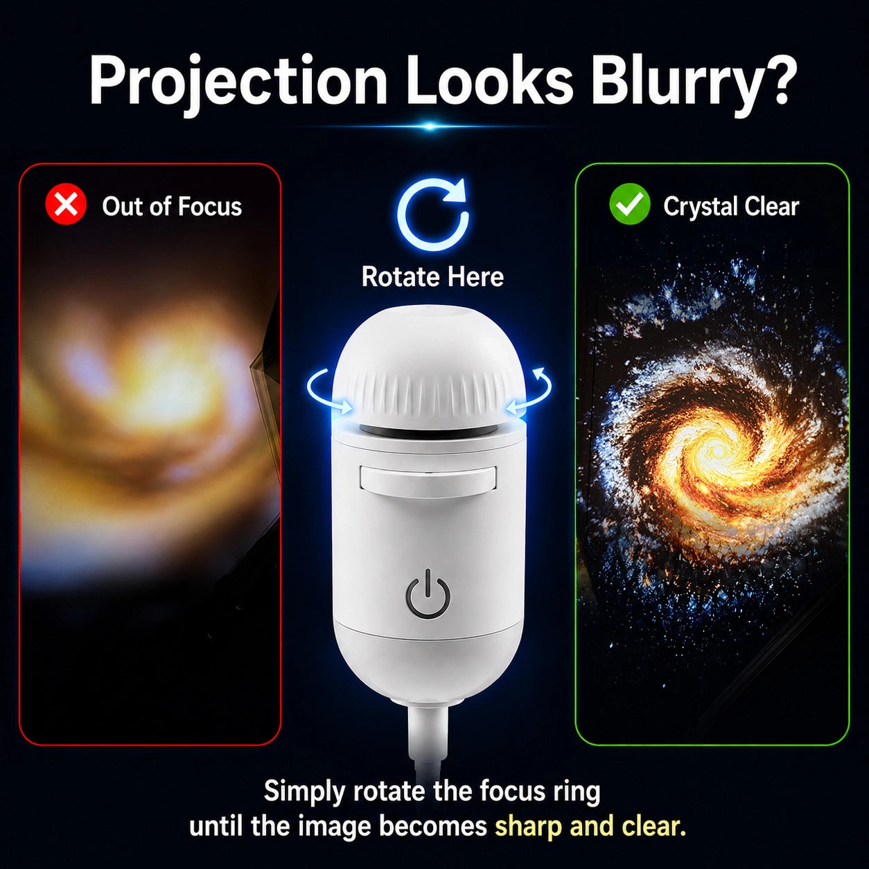 2-in-1 Galaxy Projector Night Light with 6 Projection Slides