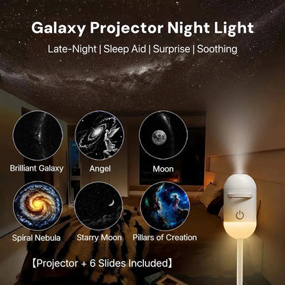 2-in-1 Galaxy Projector Night Light with 6 Projection Slides