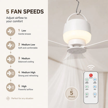 LED Camping Ceiling Fan with Light & Remote Control