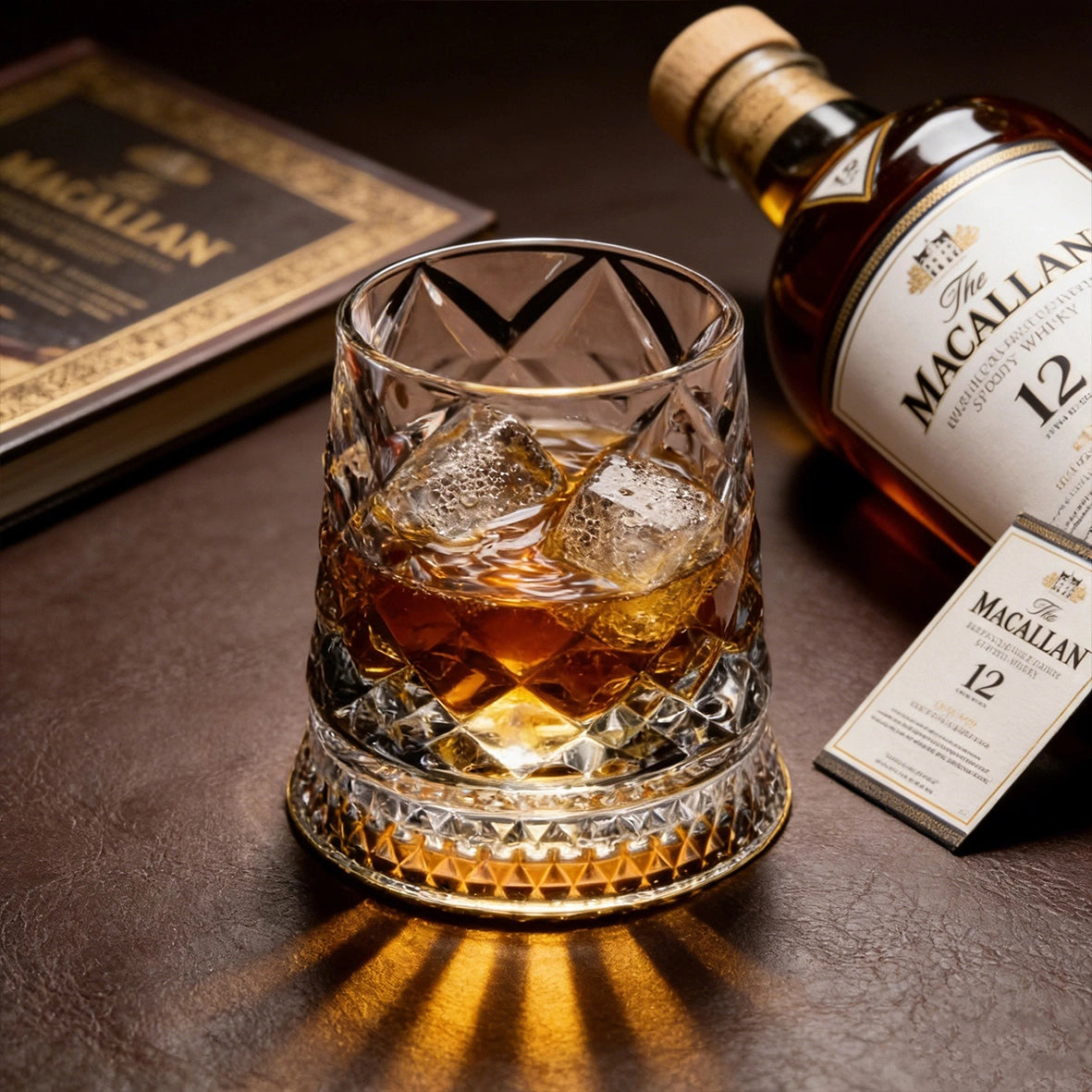 360° Rotating Crystal Whiskey Glass with LED Light Sticker