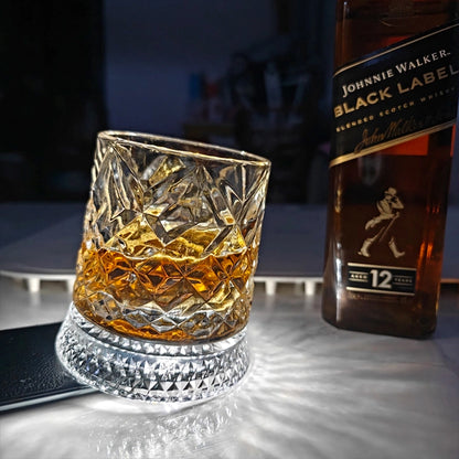 360° Rotating Crystal Whiskey Glass with LED Light Sticker