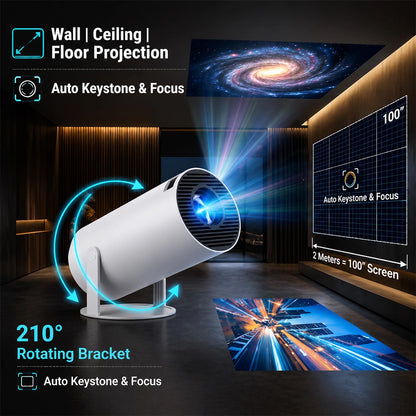 Smart Mini Projector 4K Support | Android TV 11, WiFi 6, Bluetooth 5.4 & Auto Focus