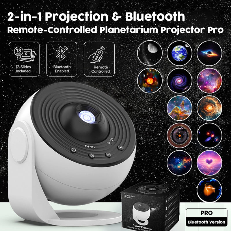 Planetarium Projector Pro | Galaxy Star Projector with 13 Projection Slides, Bluetooth & White Noise