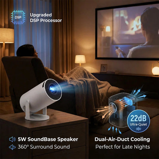Smart Mini Projector 4K Support | Android TV 11, WiFi 6, Bluetooth 5.4 & Auto Focus