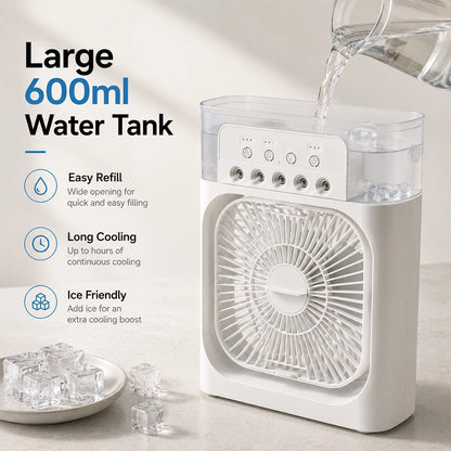 Portable Mist Cooling Fan with 600ml Water Tank & 3-Speed Airflow