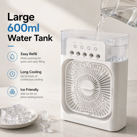 Portable Mist Cooling Fan with 600ml Water Tank & 3-Speed Airflow